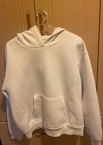 Beyaz Kapüşonlu Kadın Sweatshirt