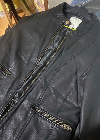 Kadın Siyah Deri Biker Ceket - Görsel 4