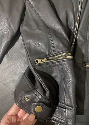 Kadın Siyah Deri Biker Ceket - Görsel 2