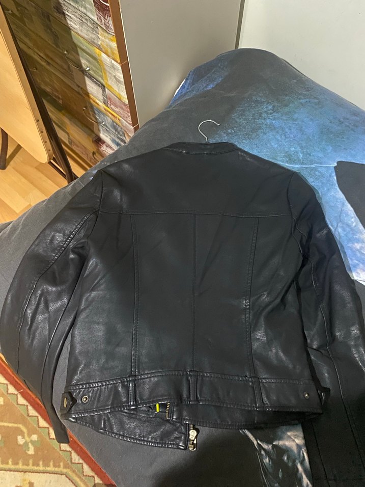 Kadın Siyah Deri Biker Ceket - Görsel 5