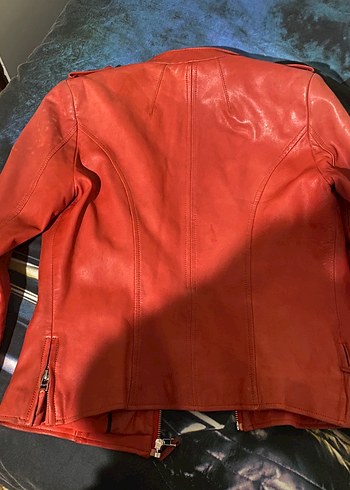 Kadın Kırmızı Deri Biker Ceket - Görsel 5