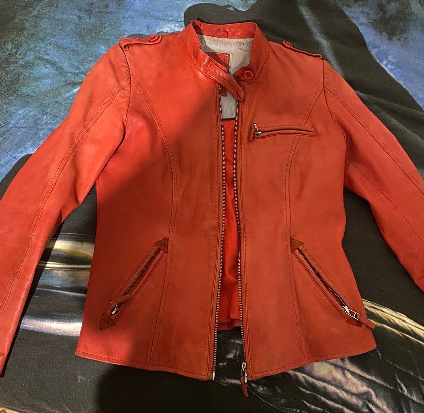 Kadın Kırmızı Deri Biker Ceket - Görsel 2