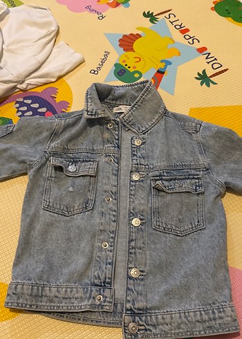 Gri Batik Desenli Uzun Kollu Denim Ceket