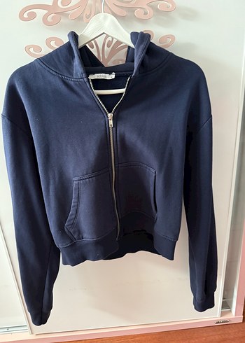 m Beden Fermuarlı Lacivert Kadın Sweatshirt