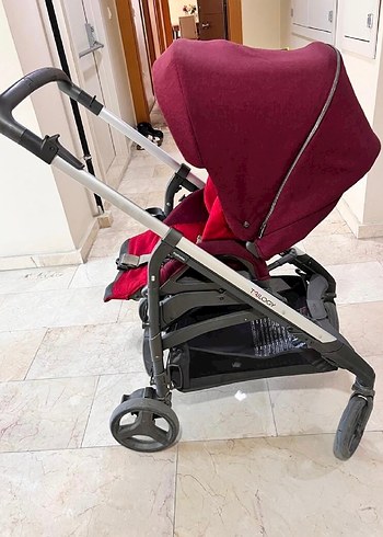 Bordo Bebek Arabası bordo kırmızı Gri Detaylı - Görsel 3