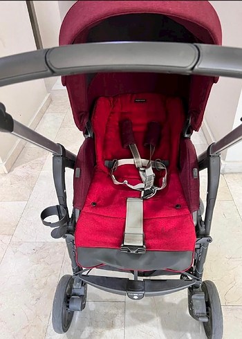 Bordo Bebek Arabası bordo kırmızı Gri Detaylı - Görsel 9