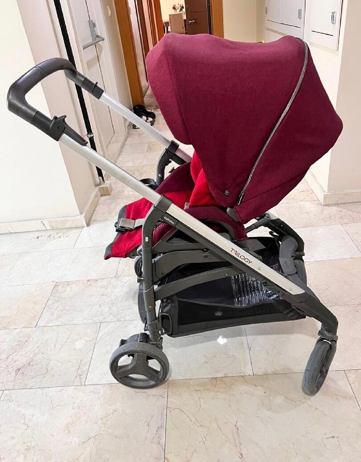 Bordo Bebek Arabası bordo kırmızı Gri Detaylı - Görsel 3