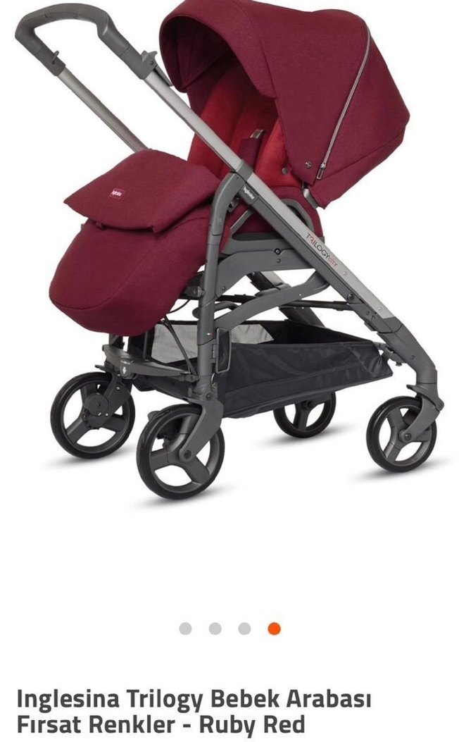 Bordo Bebek Arabası bordo kırmızı Gri Detaylı - Görsel 2