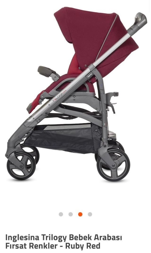 Bordo Bebek Arabası bordo kırmızı Gri Detaylı - Görsel 4