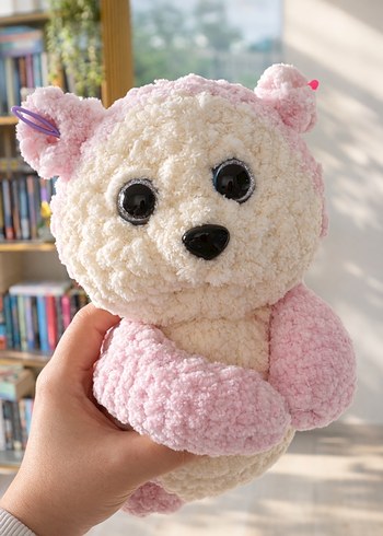 Pastel Pembe Peluş Ayıcık Oyuncak El yapımı Amigurumi - Görsel 2