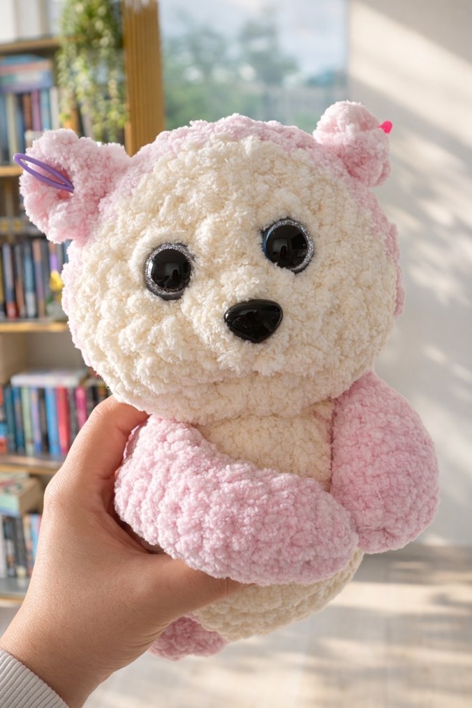 Pastel Pembe Peluş Ayıcık Oyuncak El yapımı Amigurumi - Görsel 2