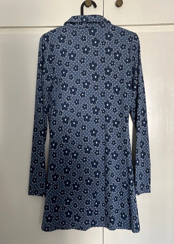 Uzun Kollu Mavi Desenli Mini Elbise - Görsel 5