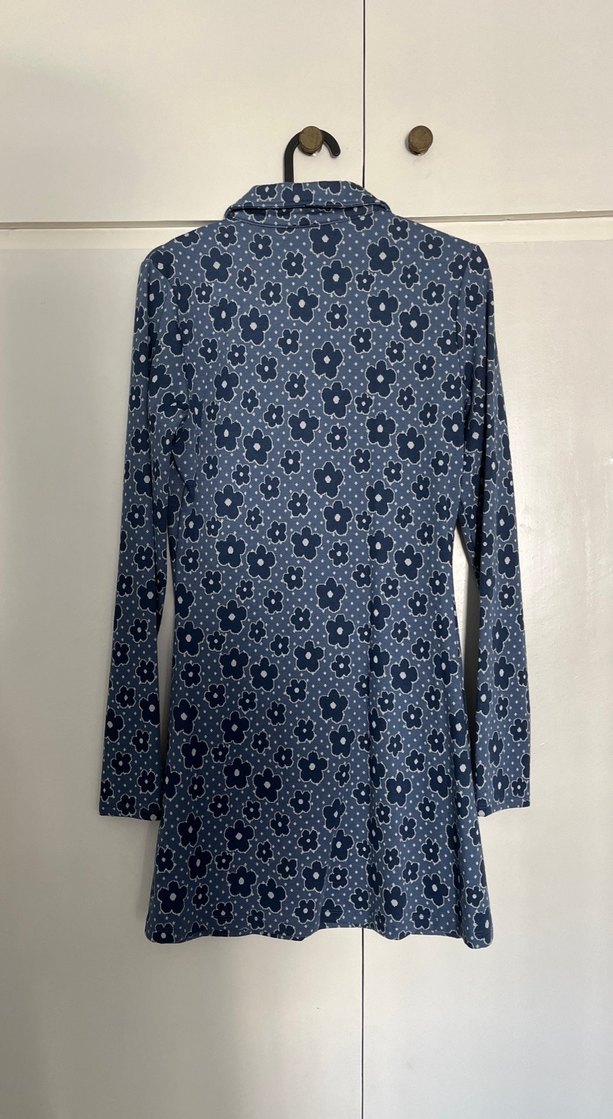 Uzun Kollu Mavi Desenli Mini Elbise - Görsel 5