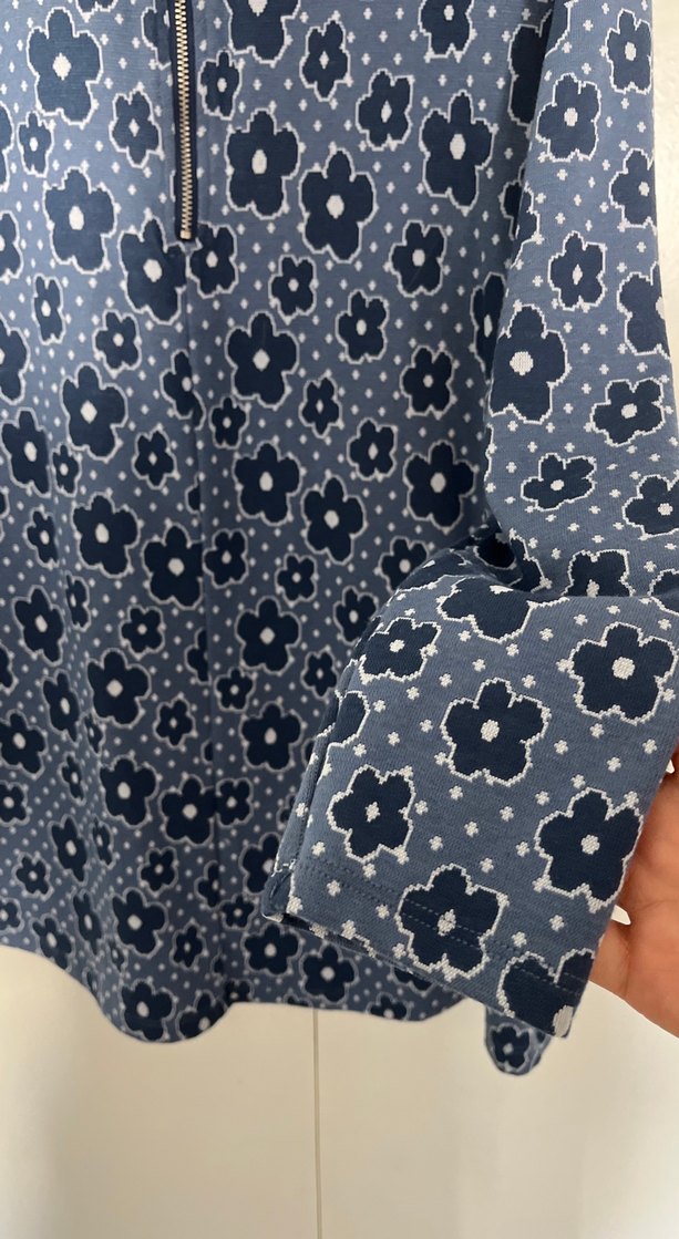 Uzun Kollu Mavi Desenli Mini Elbise - Görsel 2