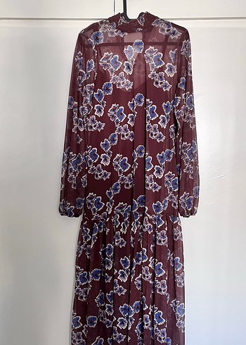 Bordo Kahve Bohem Uzun Kollu Uzun Elbise - Görsel 2