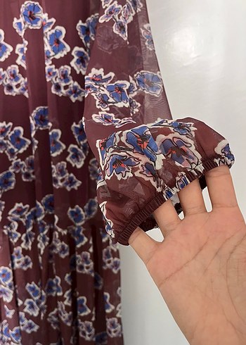 Bordo Kahve Bohem Uzun Kollu Uzun Elbise - Görsel 4