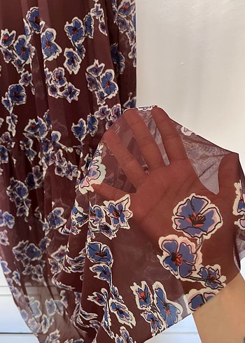 Bordo Kahve Bohem Uzun Kollu Uzun Elbise - Görsel 3