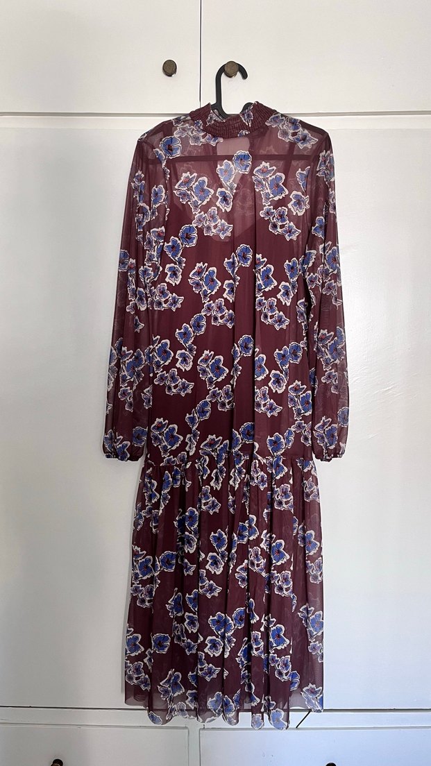 Bordo Kahve Bohem Uzun Kollu Uzun Elbise - Görsel 2