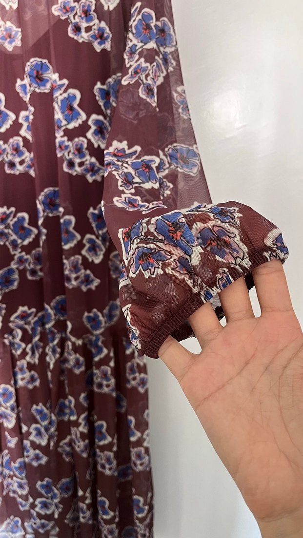 Bordo Kahve Bohem Uzun Kollu Uzun Elbise - Görsel 4