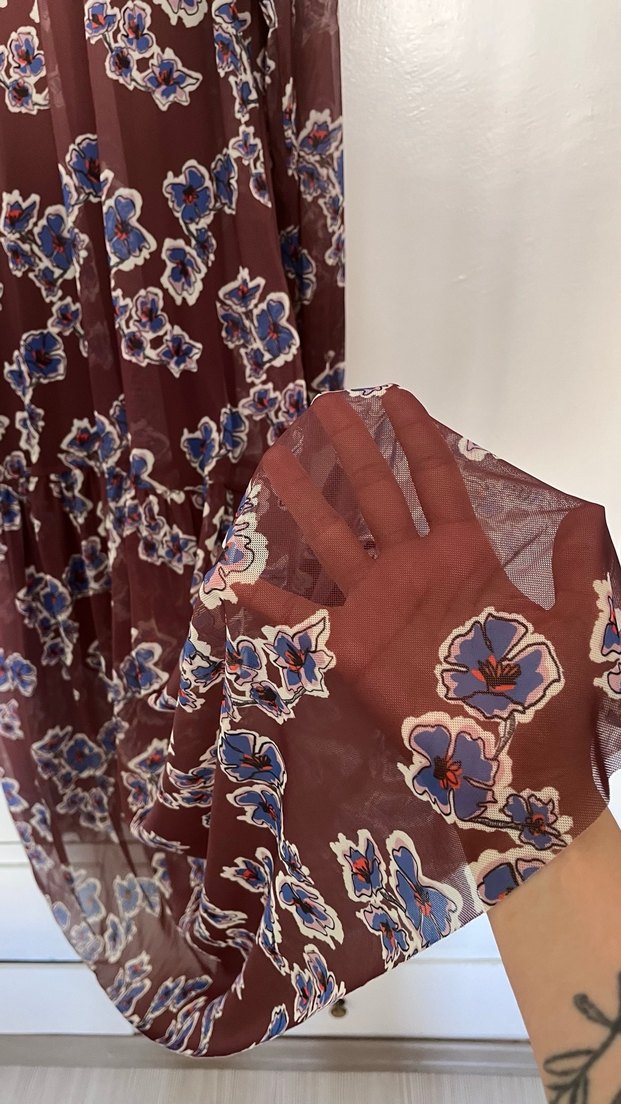 Bordo Kahve Bohem Uzun Kollu Uzun Elbise - Görsel 3