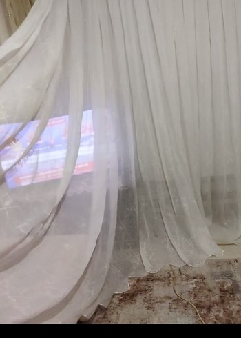 İşlemeli Beyaz beyaz Tül Perde - Görsel 2