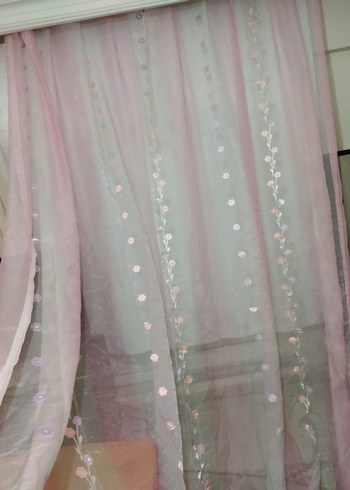 İşlemeli Pembe Bohem Tül Perde - Görsel 2