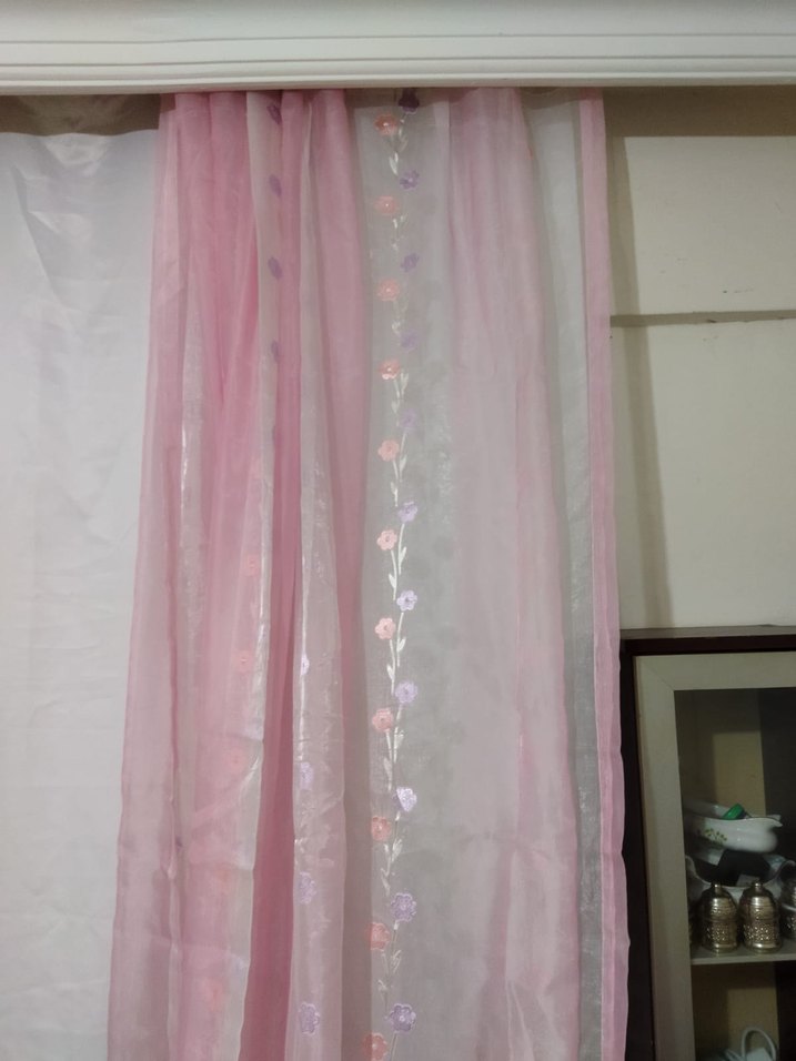 İşlemeli Pembe Bohem Tül Perde - Görsel 3