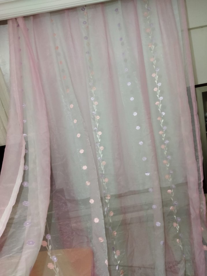 İşlemeli Pembe Bohem Tül Perde - Görsel 2