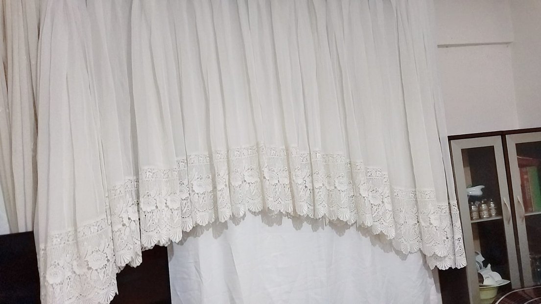 Beyaz Nakışlı Perde altı kupur - Görsel 2