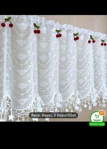 Beyaz Nakışlı Perde 195x60 cm - Görsel 2