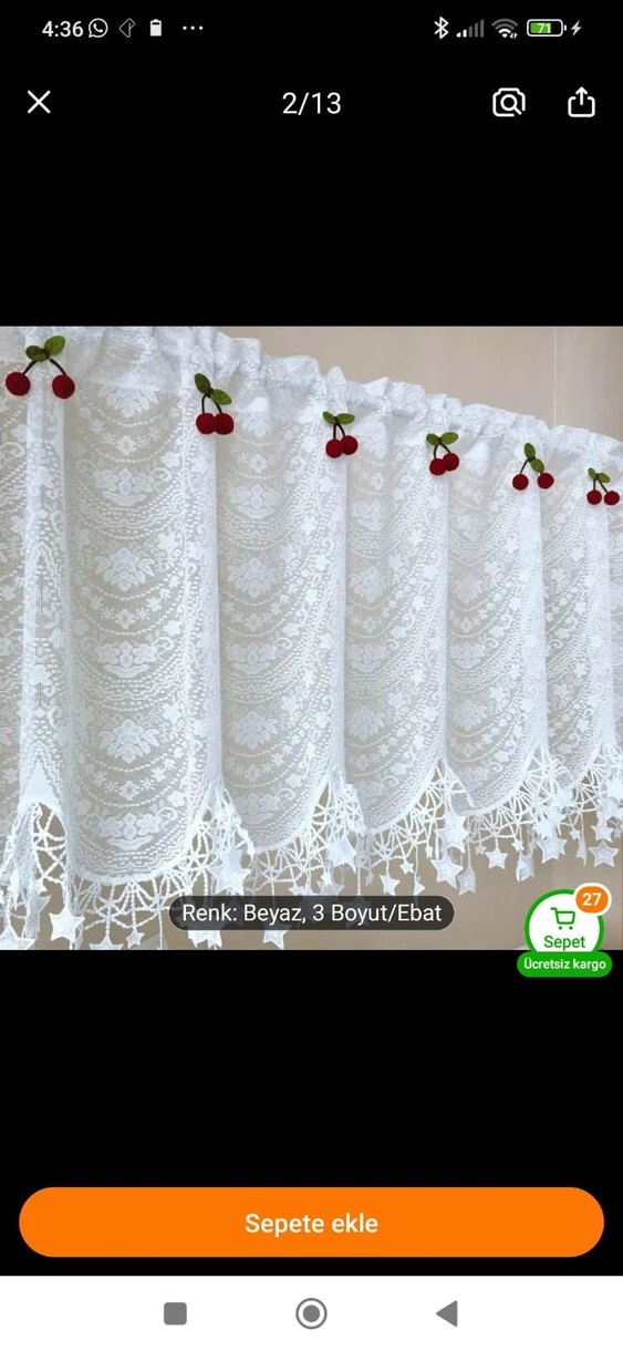 Beyaz Nakışlı Perde 195x60 cm - Görsel 2