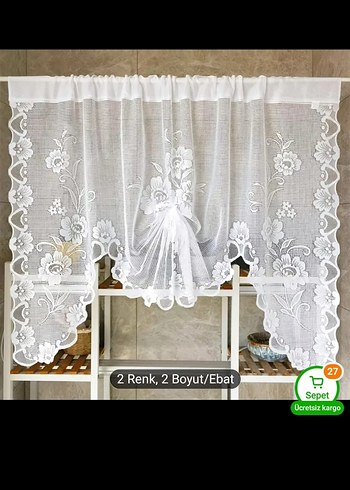 Beyaz Nakışlı Tül Perde 180x99 cm - Görsel 2