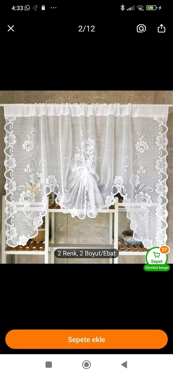 Beyaz Nakışlı Tül Perde 180x99 cm - Görsel 2