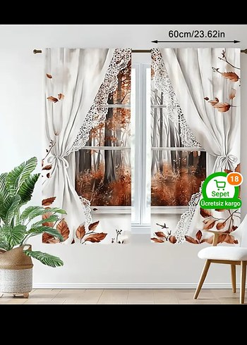 Baskılı Beyaz Gri Modern Perde 150x60 cm - Görsel 2