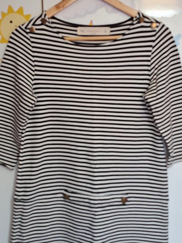 Zara Enine Çizgili Pamuklu Tunik Elbise - Görsel 2