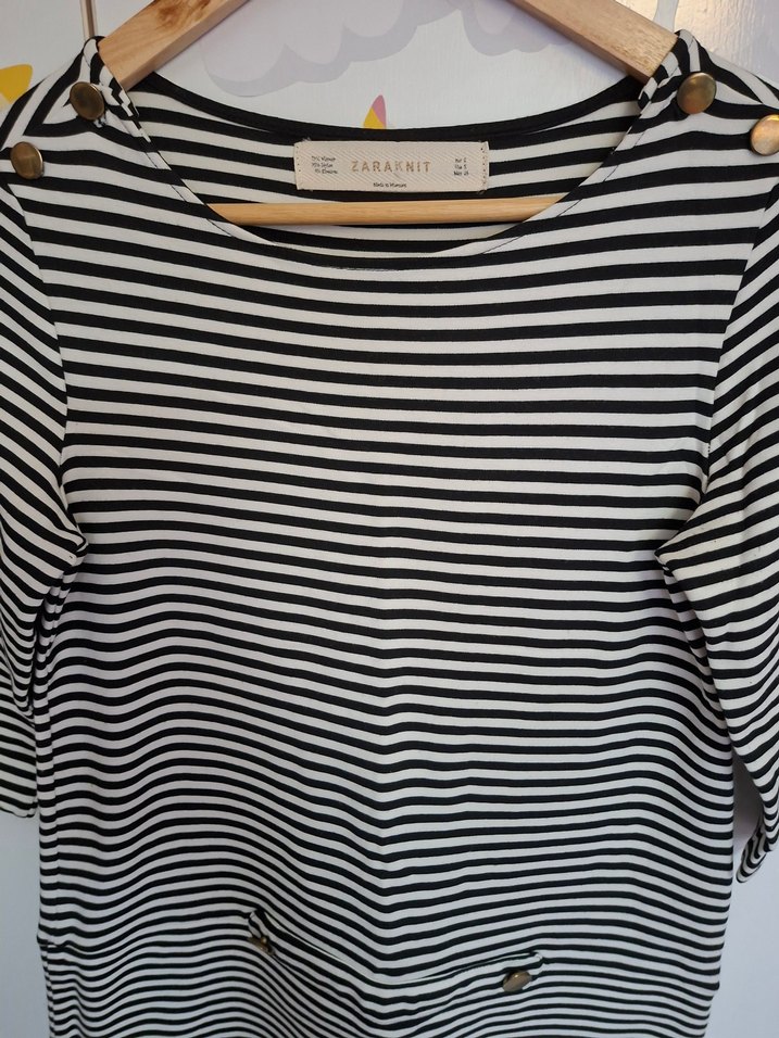Zara Enine Çizgili Pamuklu Tunik Elbise - Görsel 3