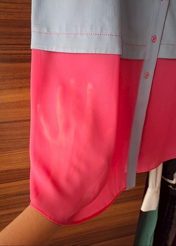 KAYRA Pembe Mavi Düğmeli Tensel İnce Kot Yelek Tunik - Görsel 3