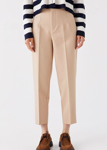 Bej Havuç Pantolon Carrot Fit Baggy Ten Nude PudraKumaş Pantolon - Görsel 3