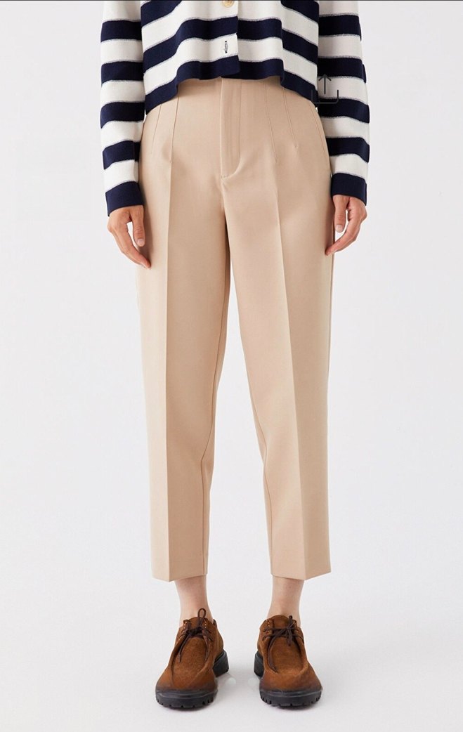 Bej Havuç Pantolon Carrot Fit Baggy Ten Nude PudraKumaş Pantolon - Görsel 3