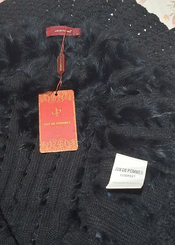 Kadın Siyah Kürklü Örgü Şal Yaka Bolero Hırka Yelek Peluş Triko - Görsel 3