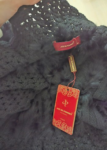 Kadın Siyah Kürklü Örgü Şal Yaka Bolero Hırka Yelek Peluş Triko - Görsel 5