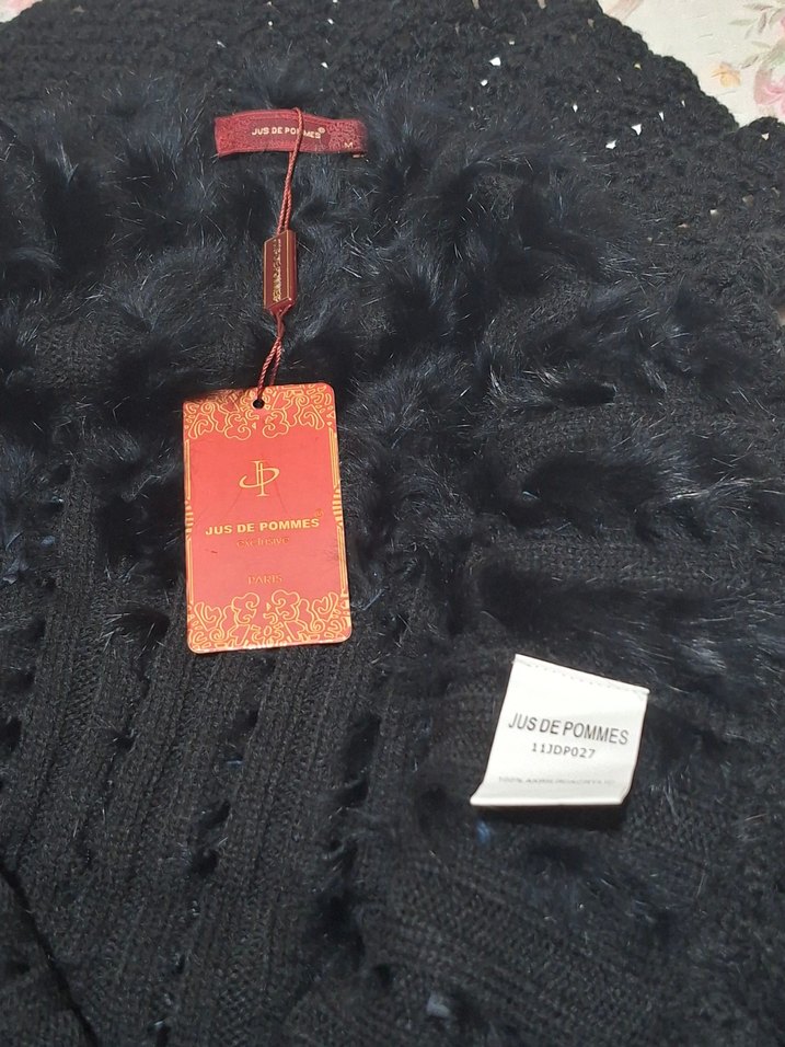 Kadın Siyah Kürklü Örgü Şal Yaka Bolero Hırka Yelek Peluş Triko - Görsel 3