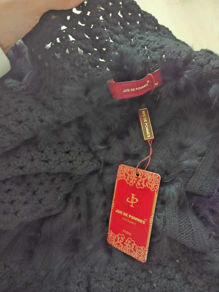 Kadın Siyah Kürklü Örgü Şal Yaka Bolero Hırka Yelek Peluş Triko - Görsel 5