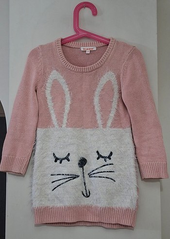 Kız Çocuk Pembe Triko Uzun Kollu Tunik Kazak - Görsel 4