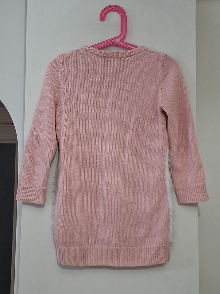 Kız Çocuk Pembe Triko Uzun Kollu Tunik Kazak - Görsel 2