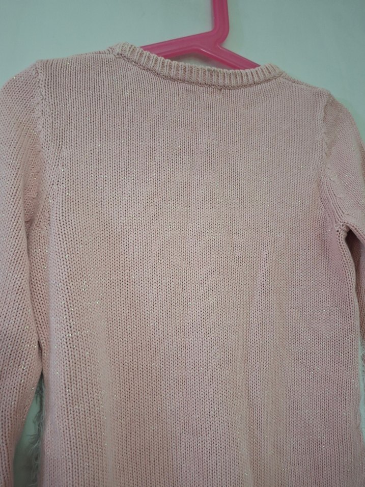 Kız Çocuk Pembe Triko Uzun Kollu Tunik Kazak - Görsel 3