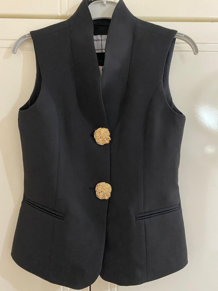 Siyah Düğmeli Uzun Kollu Kadın Takım Elbise - Görsel 5