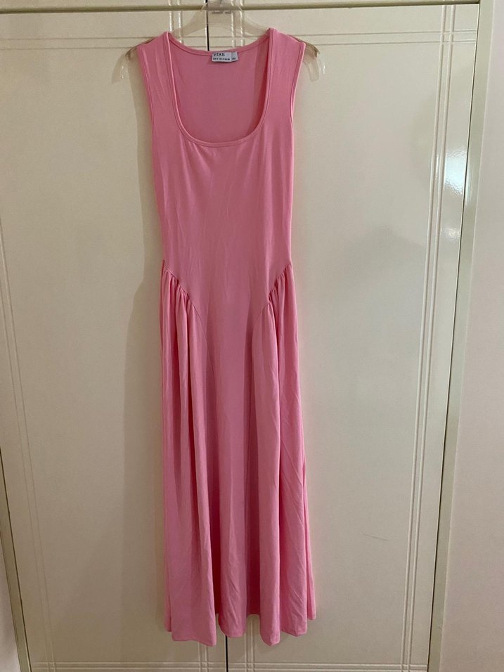 Pembe Askısız Uzun Drapeli Elbise - Görsel 3