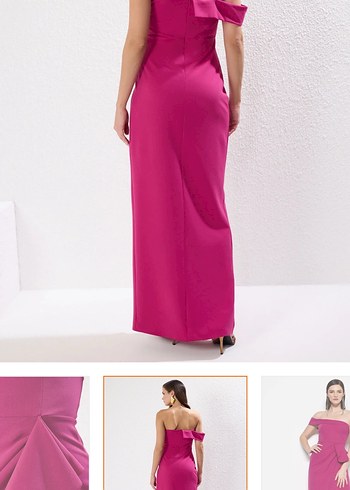 Pembe Drapeli Straplez Uzun Elbise