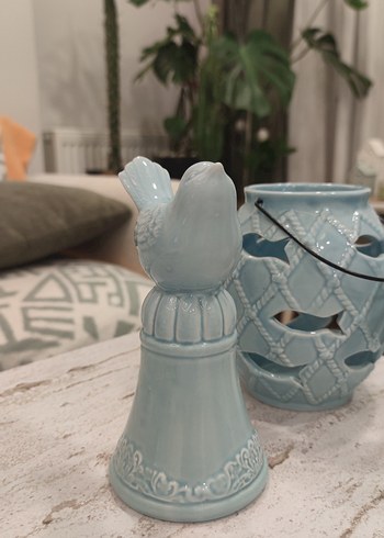 Mavi Seramik Kuş Figürleri ve Dekoratif Fener - Görsel 2